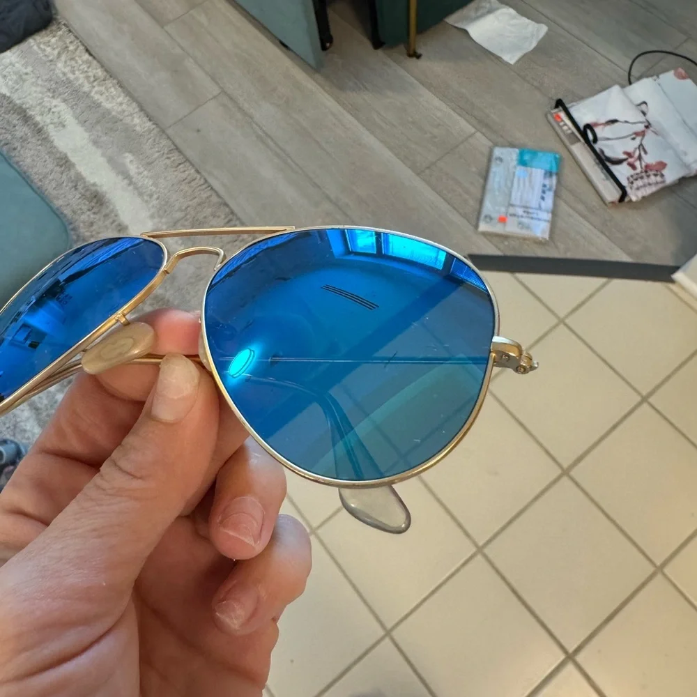 Ray-Ban Gold Frame Sunglasses with Blue Polarized Lenses - Picture 3 of 7